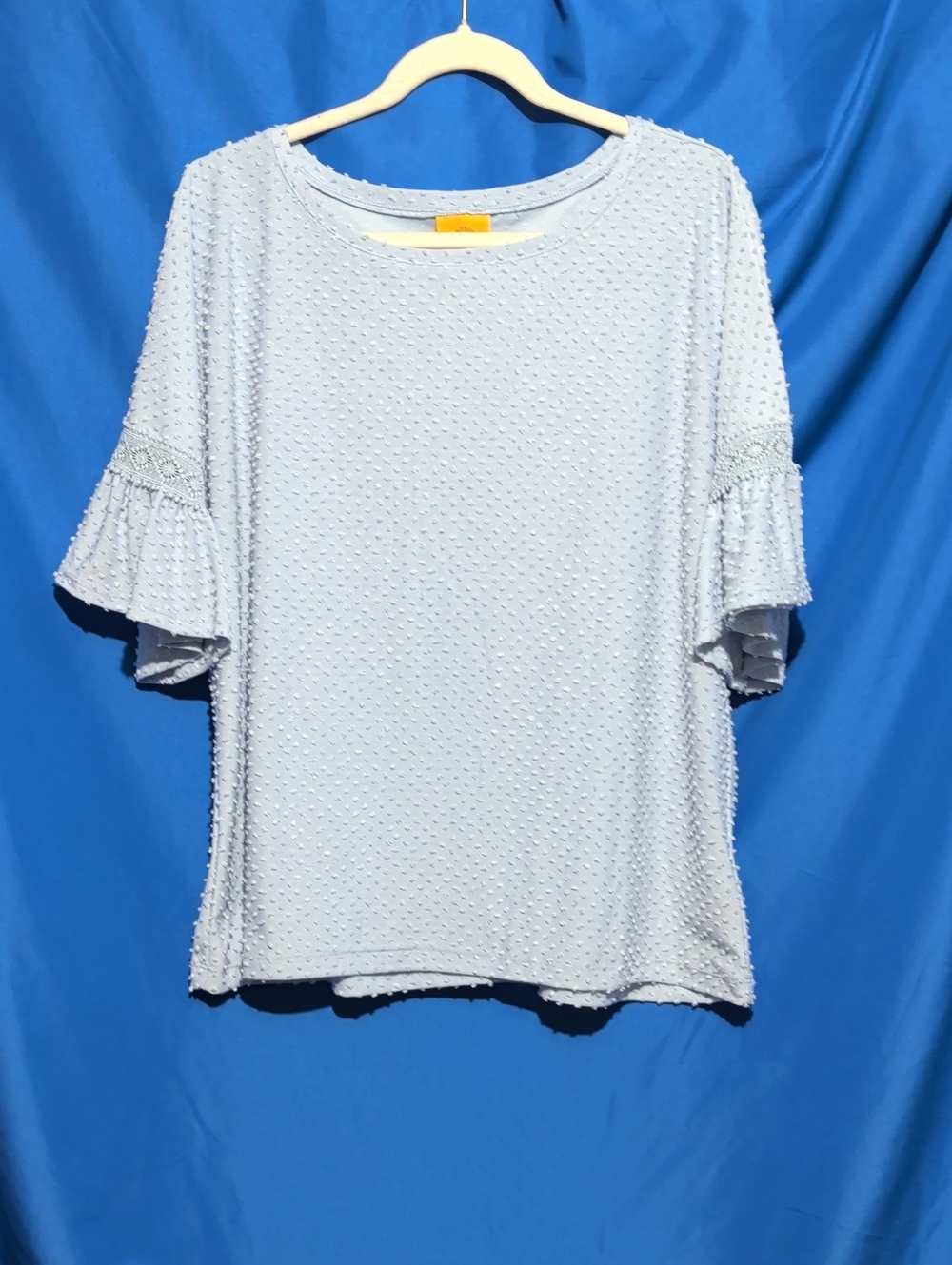 Ruby Rd. Large Light Blue Flutter Sleeve Textured Tee